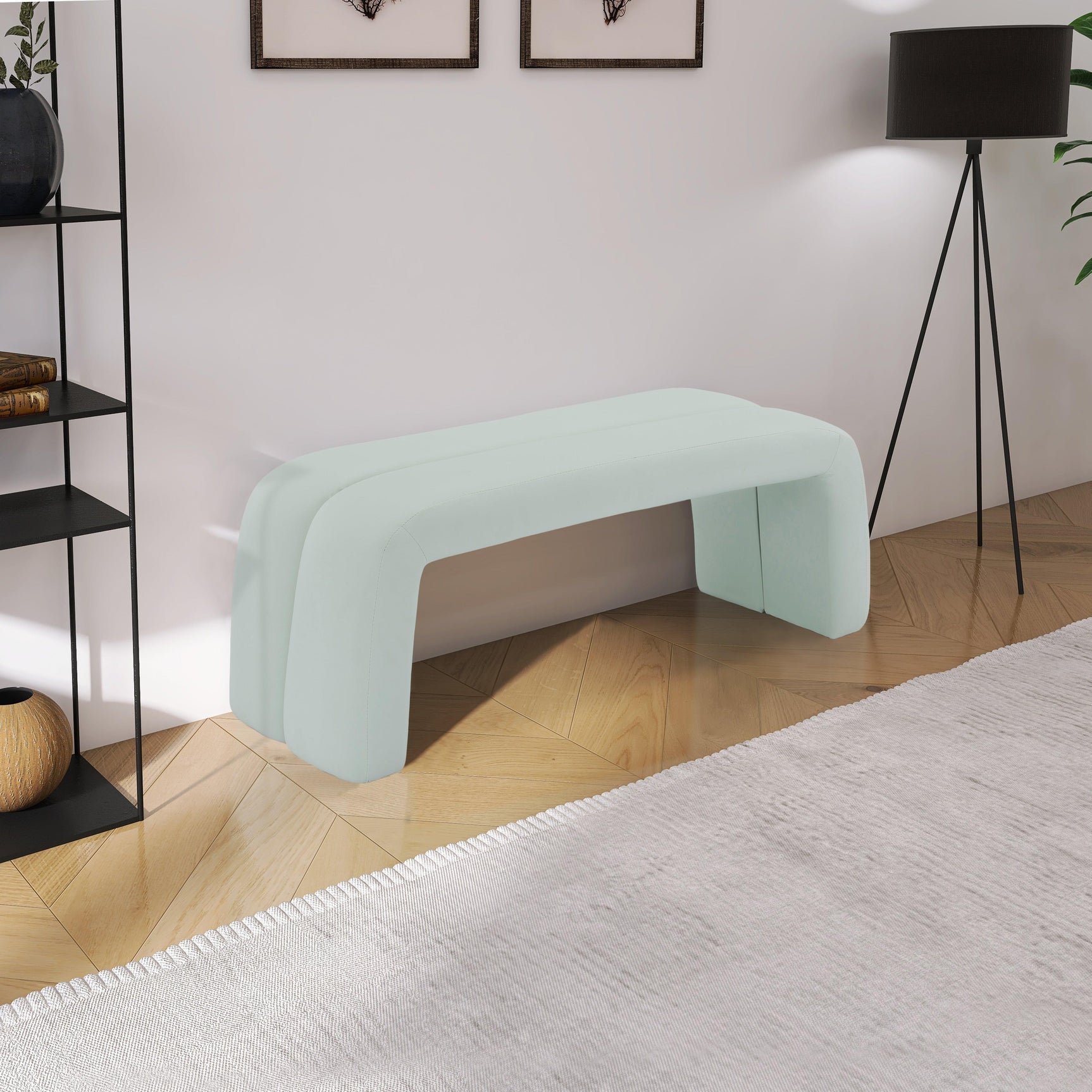 Arc Green Faux Leather Bench - Ella Furniture
