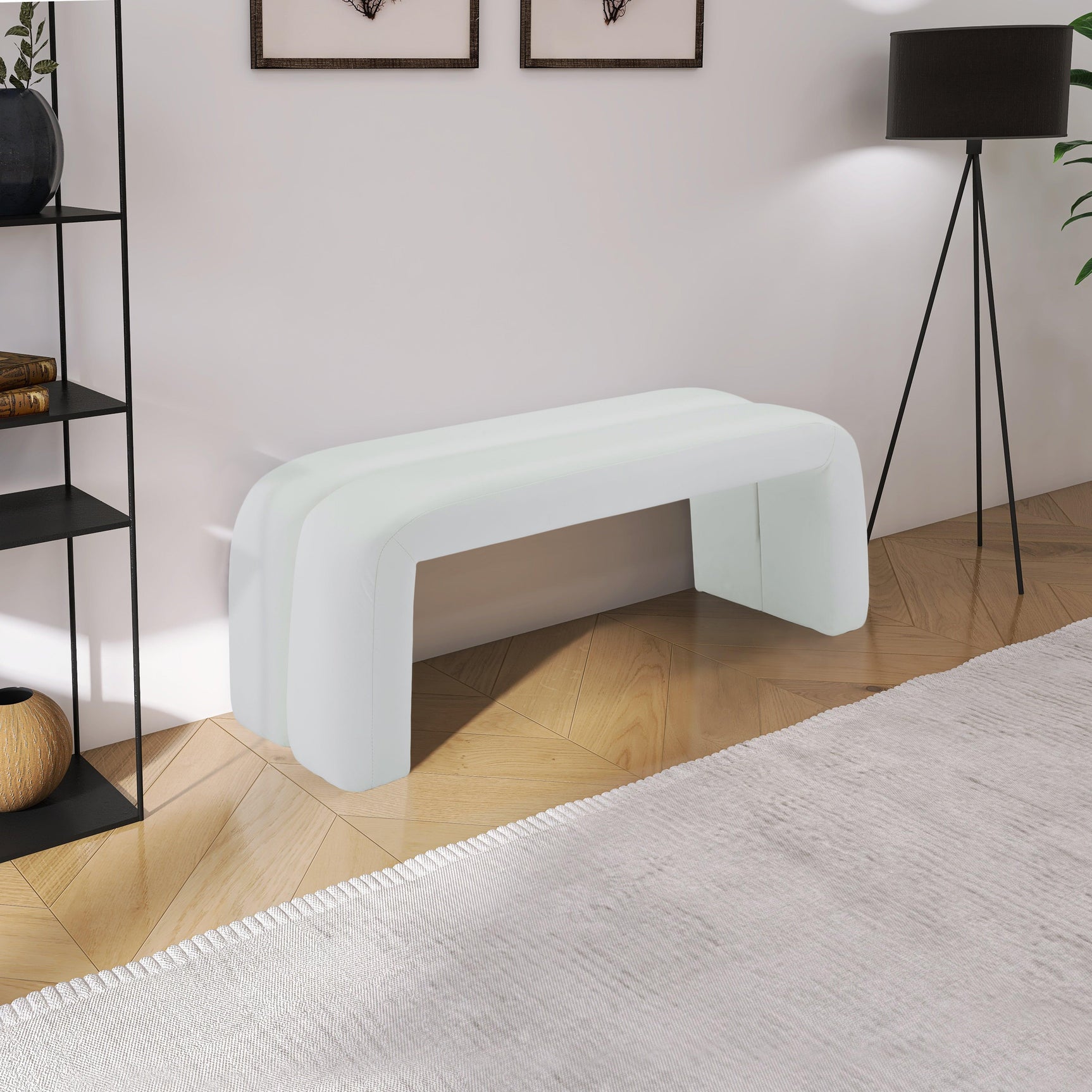 Arc White Faux Leather Bench - Ella Furniture