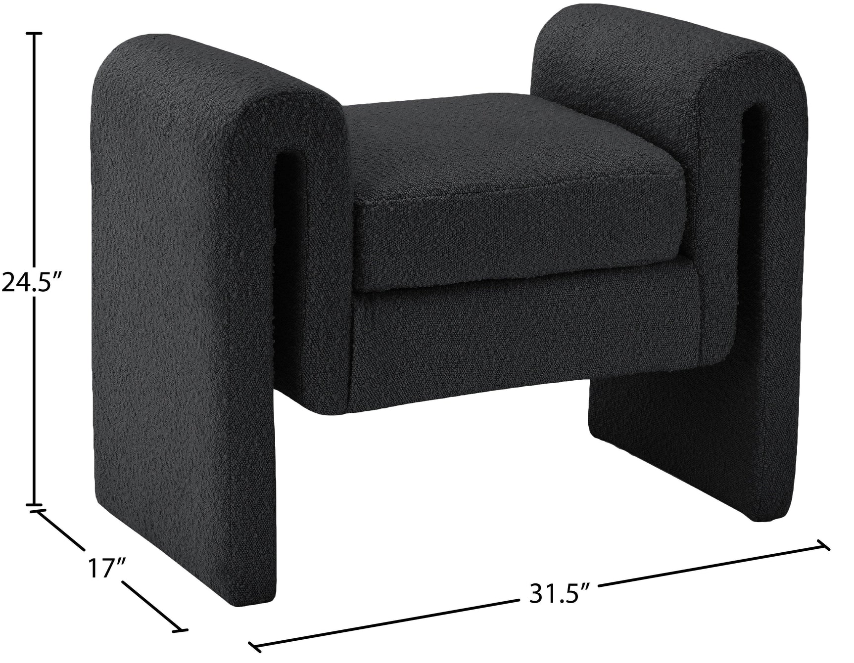 Stylus Black Boucle Fabric 31.5" Bench - Ella Furniture