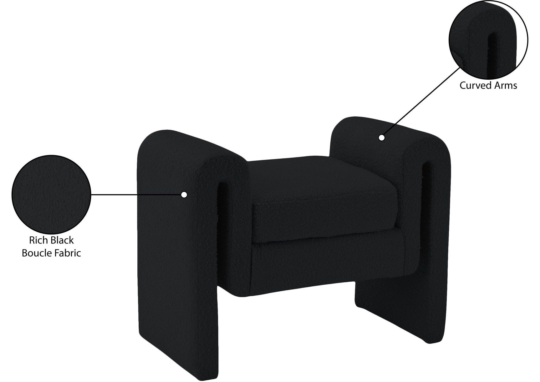 Stylus Black Boucle Fabric 31.5" Bench - Ella Furniture