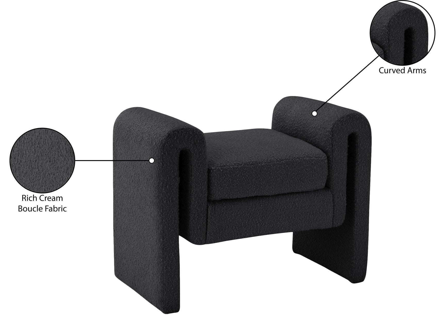 Stylus Cream Boucle Fabric 31.5" Bench - Ella Furniture