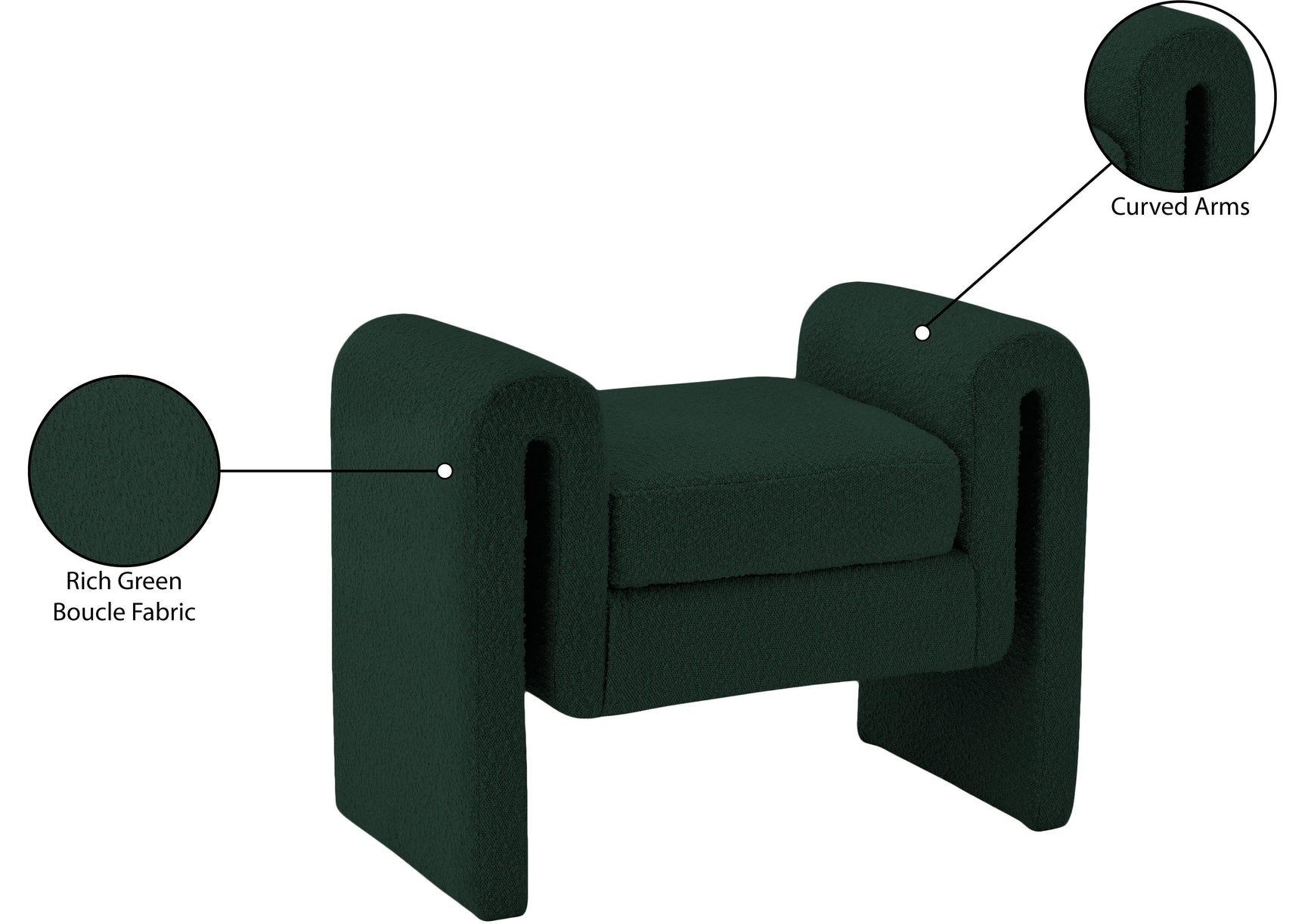 Stylus Green Boucle Fabric 31.5" Bench - Ella Furniture