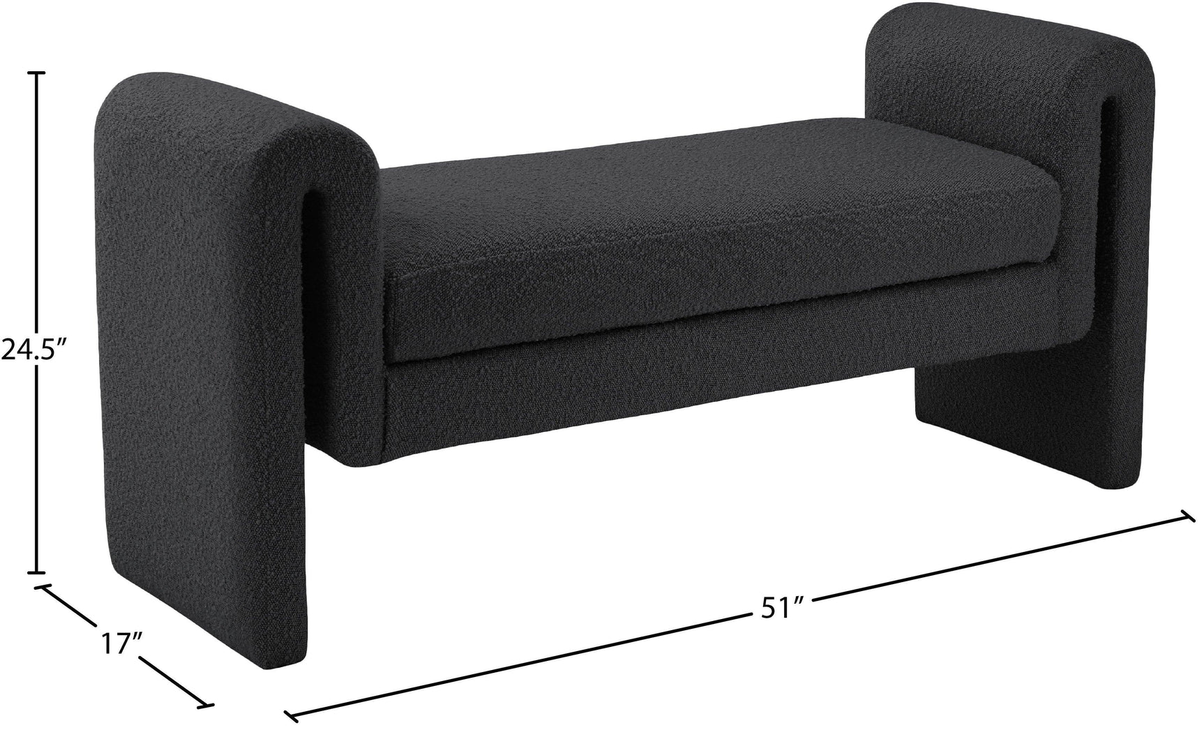 Stylus Black Boucle Fabric 51" Bench - Ella Furniture