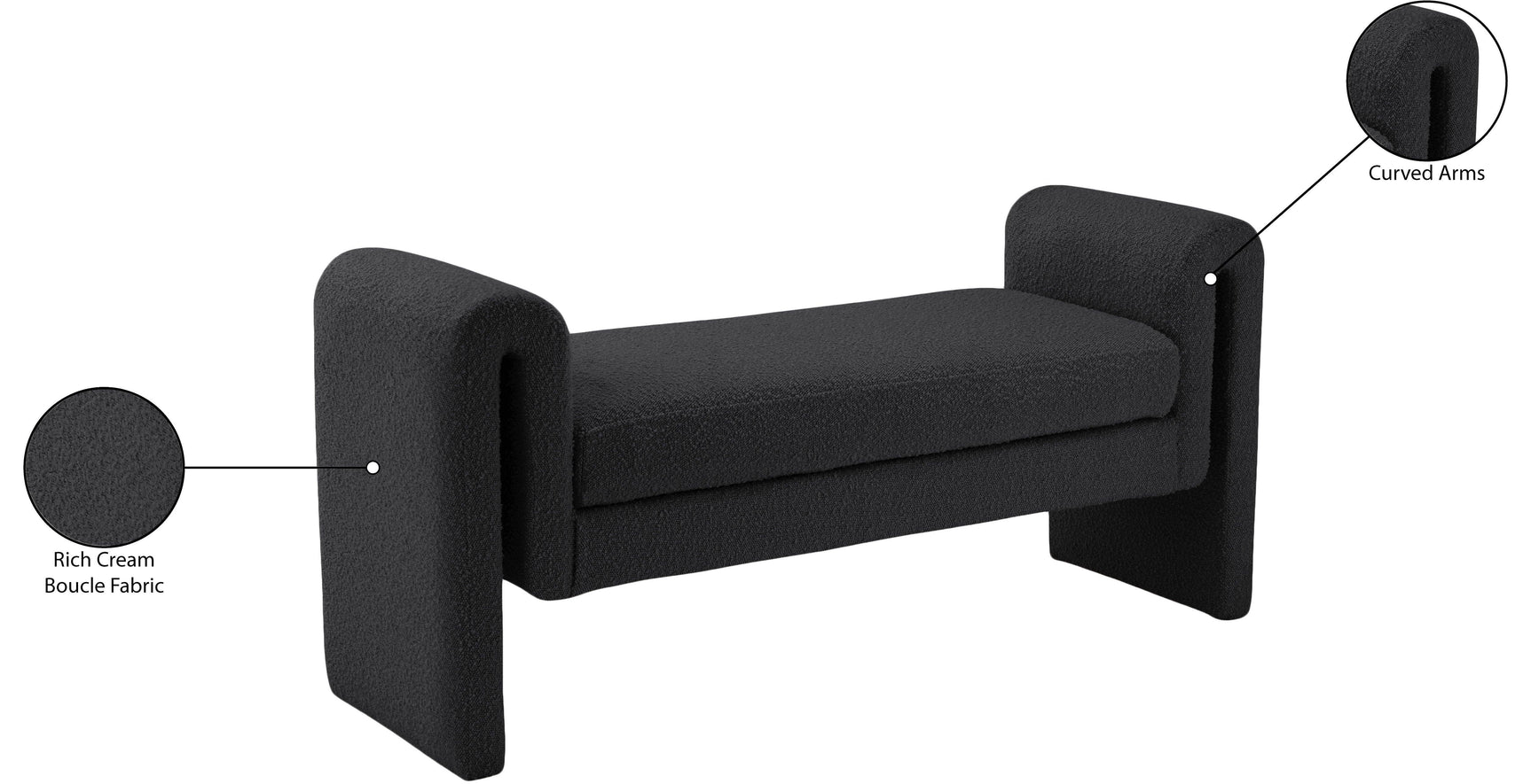 Stylus Cream Boucle Fabric 51" Bench - Ella Furniture