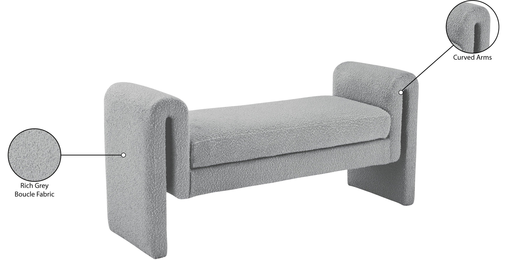 Stylus Grey Boucle Fabric 51" Bench - Ella Furniture