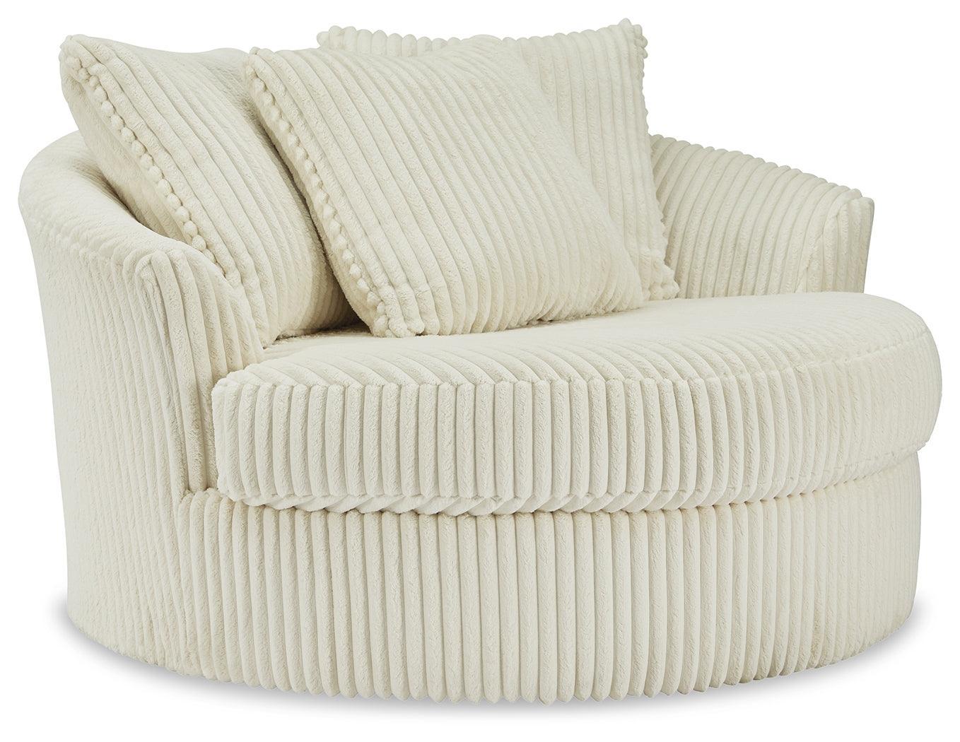 Lindyn Ivory Velvet Oversized Swivel Accent Chair - Ella Furniture