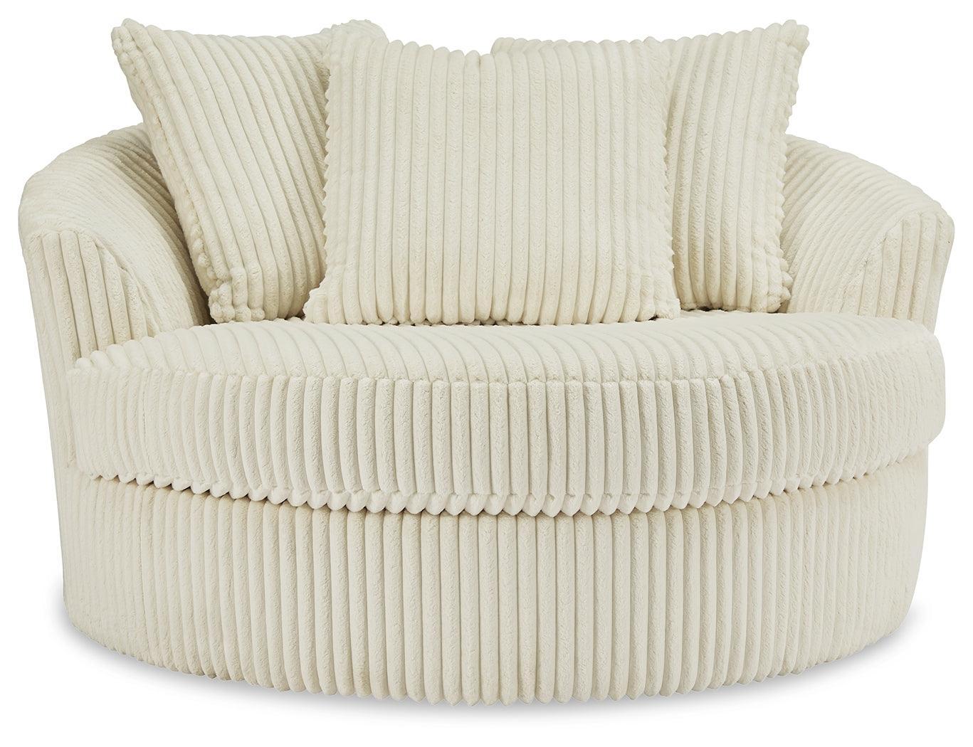 Lindyn Ivory Velvet Oversized Swivel Accent Chair - Ella Furniture
