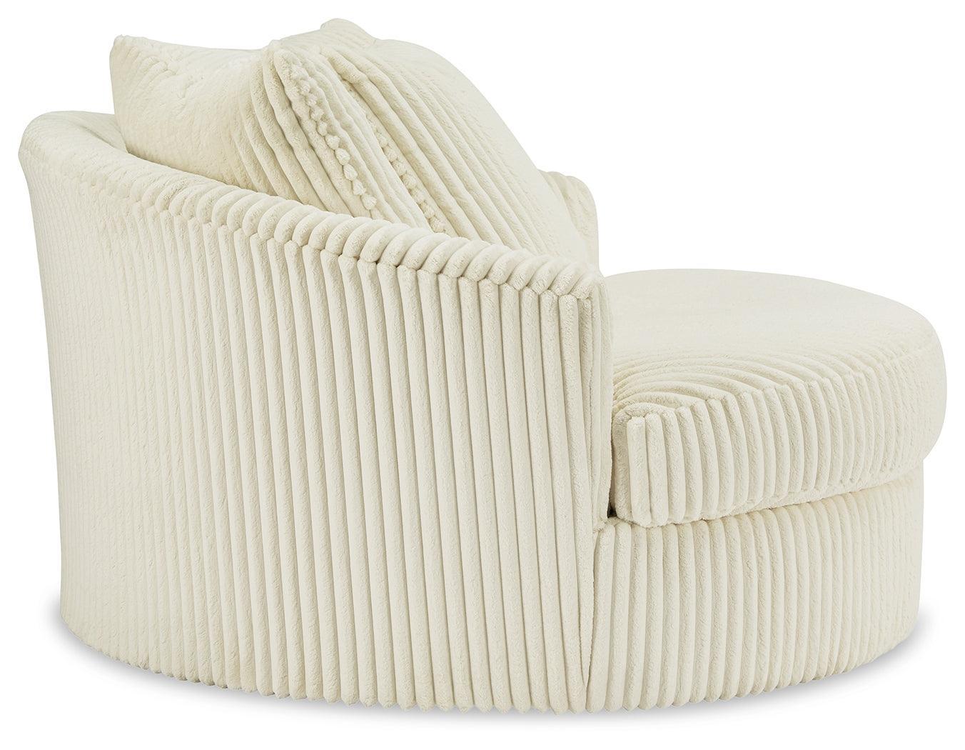 Lindyn Ivory Velvet Oversized Swivel Accent Chair - Ella Furniture