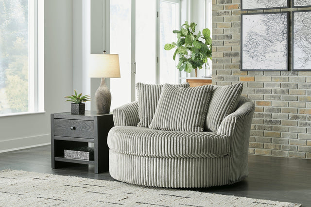 Lindyn Fog Velvet Oversized Swivel Accent Chair - Ella Furniture