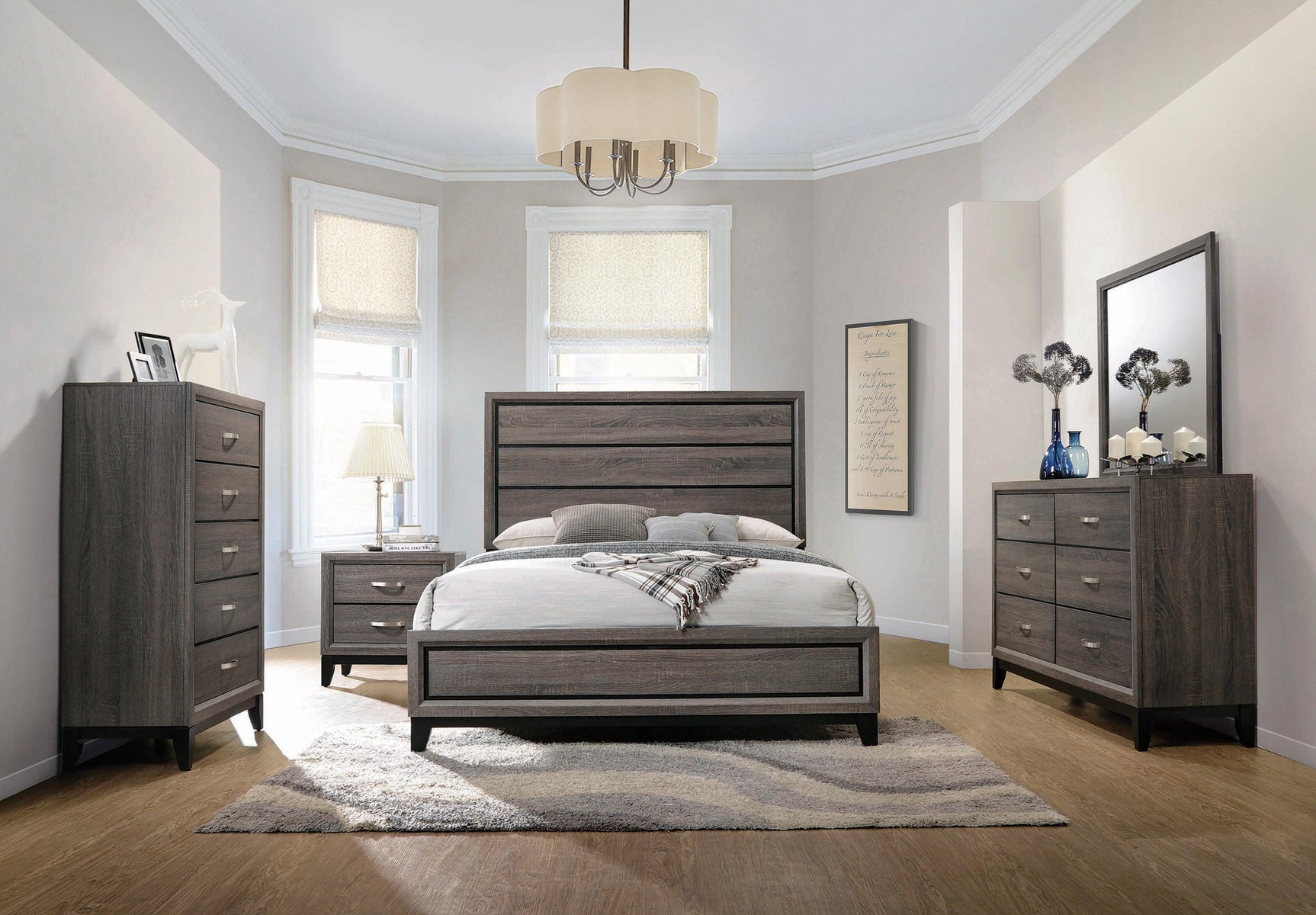 Watson Eastern King Bed Grey Oak And Black - Ella Furniture