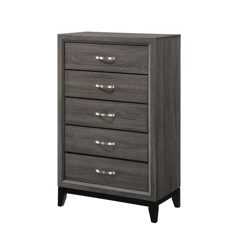 Watson 5-Drawer Chest Grey Oak And Black - Ella Furniture