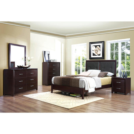 Edina Black Faux Veneer Engineered Wood Faux Leather Upholstered Tufted Headboard Queen Panel Bed - Ella Furniture