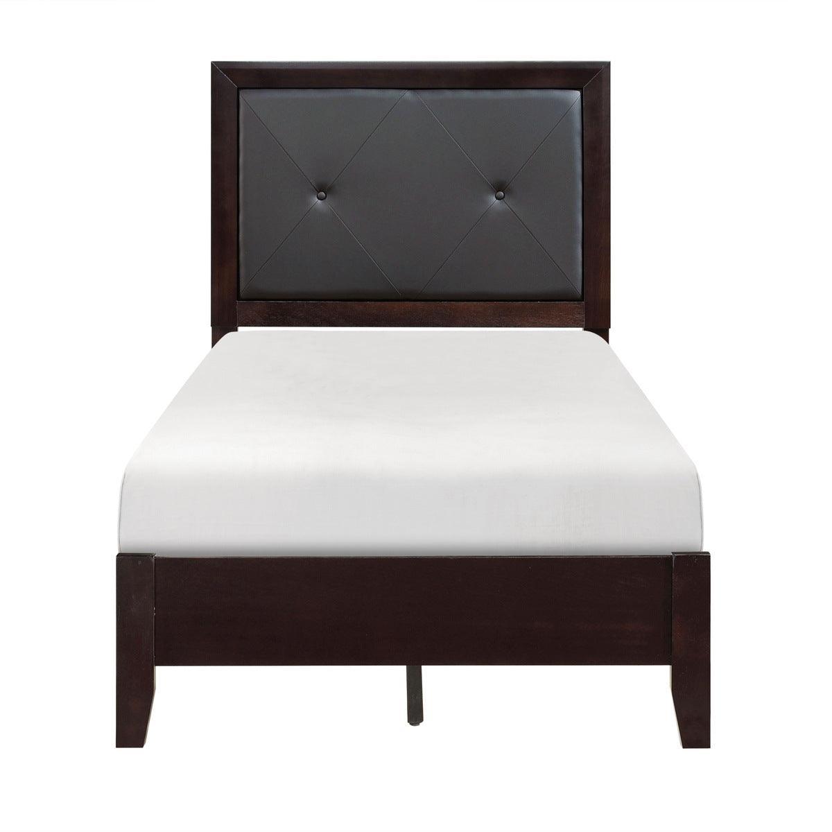 Edina Cherry Wood And Engineered Wood Faux Leather Upholstered Tufted Youth Twin Panel Bed - Ella Furniture