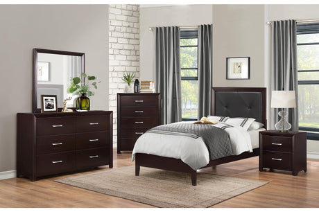 Edina Espresso Contemporary Solid Hardwood Faux Leather Upholstered Tufted Platform Bedroom Set - Ella Furniture