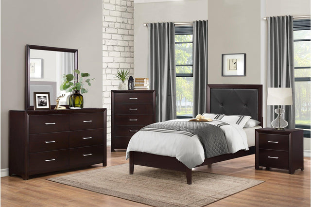 Edina Espresso Faux Veneer Engineered Wood Faux Leather Upholstered Tufted Youth Panel Bedroom Set - Ella Furniture