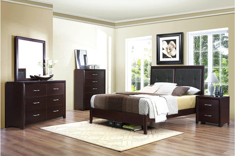 Edina Espresso Contemporary Solid Hardwood Faux Leather Upholstered Tufted Platform Bedroom Set - Ella Furniture
