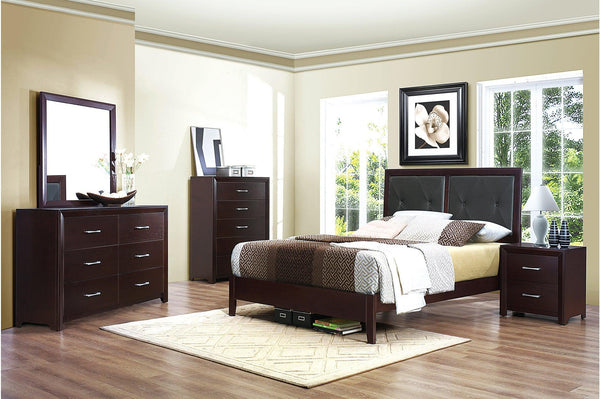Edina Espresso Contemporary Solid Hardwood Faux Leather Upholstered Tufted Platform Bedroom Set - Ella Furniture