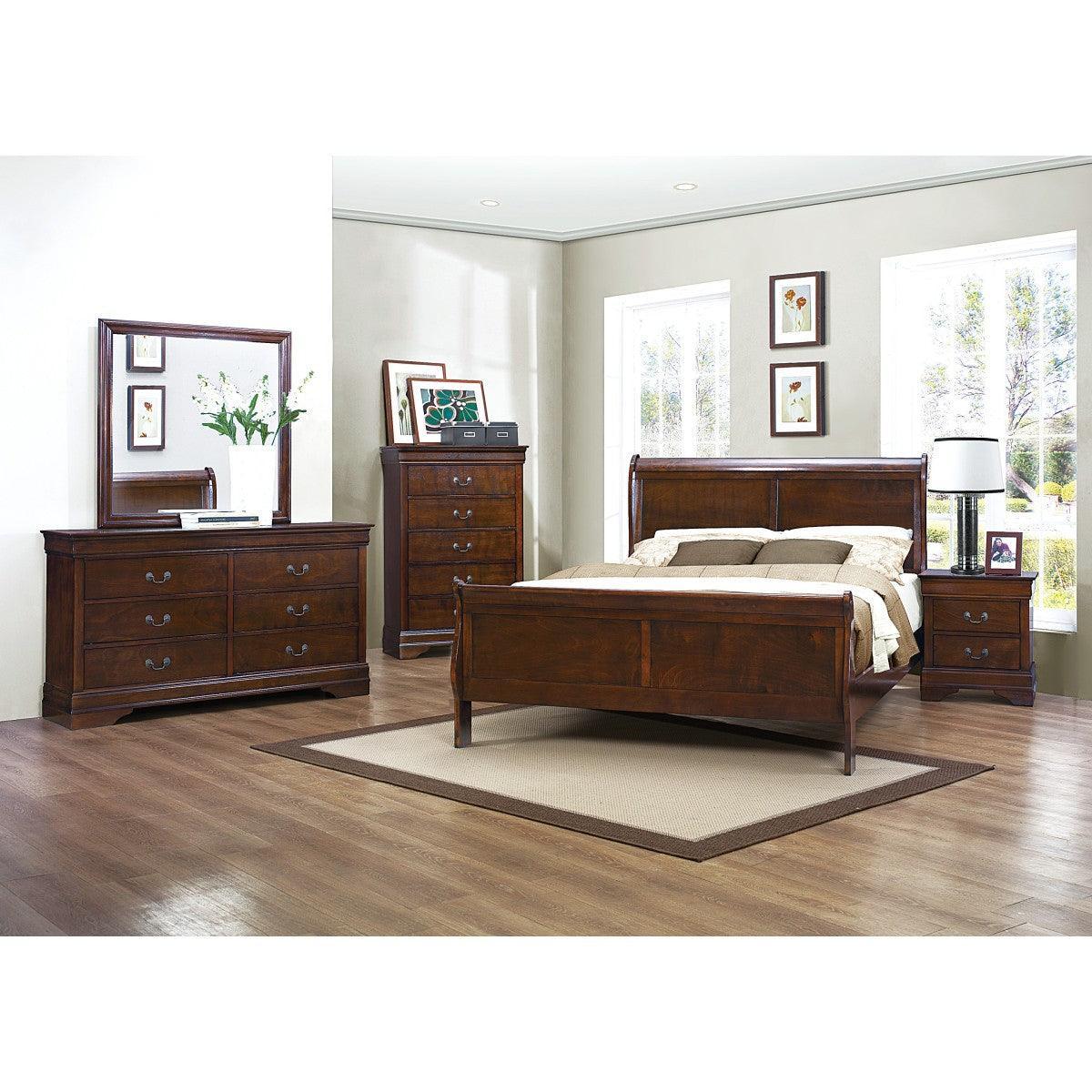 Mayville Brown Cherry Modern Traditional Okume Veneer Wood And Engineered Wood King Panel Bed - Ella Furniture