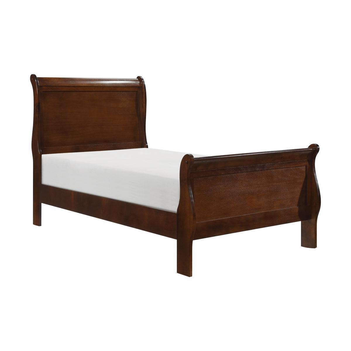 Mayville Brown Cherry Modern Traditional Okume Veneer Wood, Engineered Wood Youth Twin Sleigh Bed - Ella Furniture