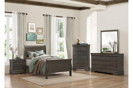 Mayville Stained Gray Modern Traditional Solid Wood Sleigh Bedroom Set - Ella Furniture