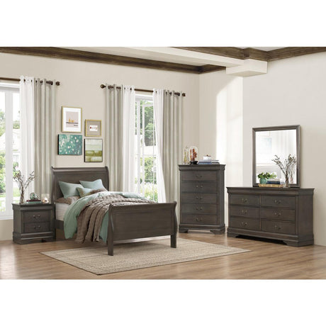 Mayville Stained Gray Modern Traditional Okume Veneer, Wood And Engineered Wood Twin Bed - Ella Furniture