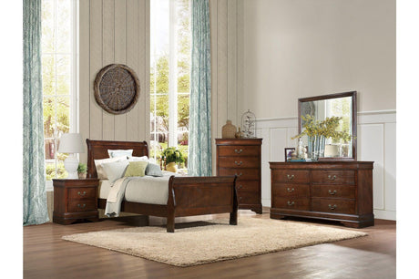 Mayville Burnished Brown Cherry Modern Traditional Solid Wood Panel Bedroom Set - Ella Furniture