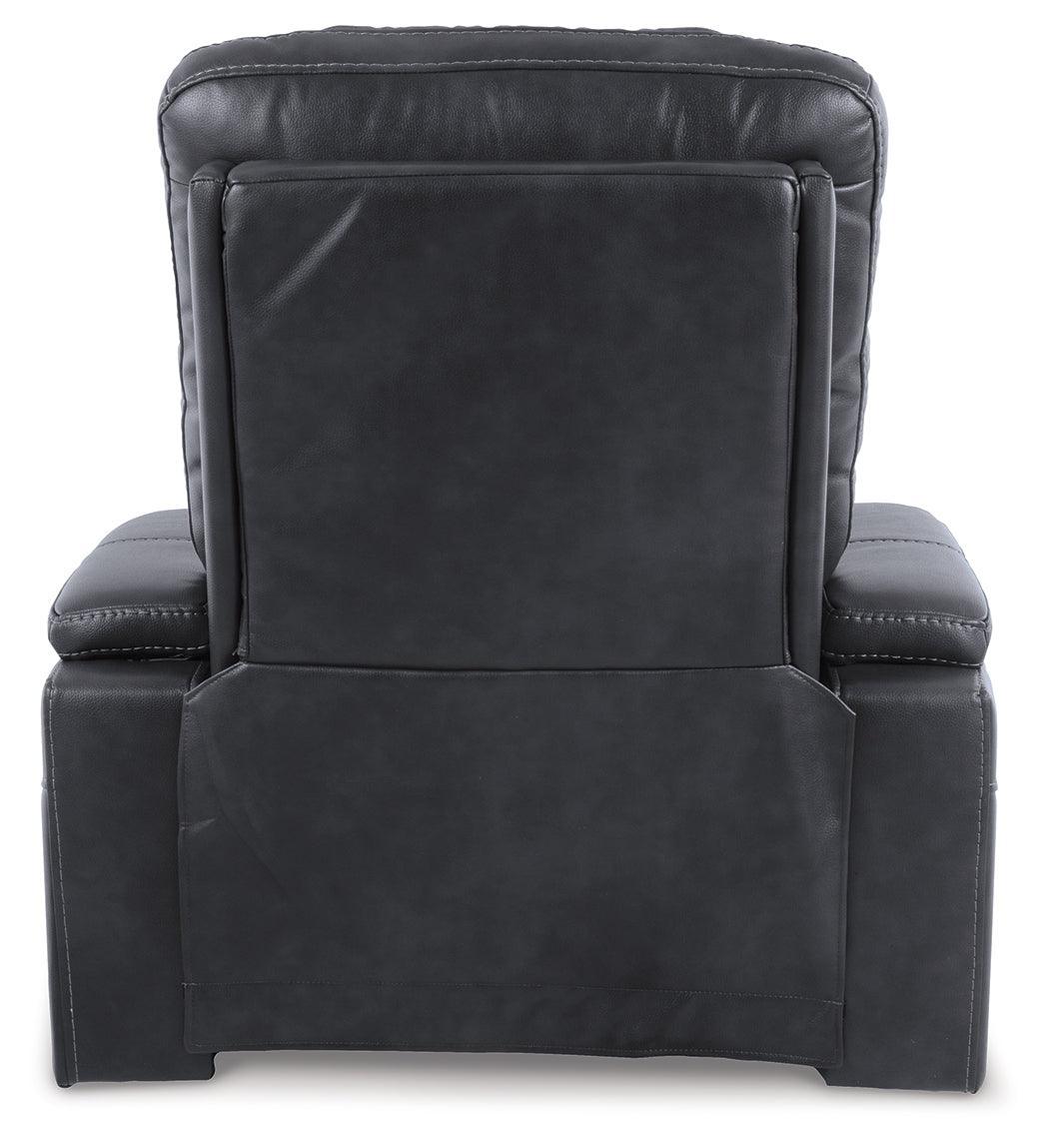 Composer Gray Faux Leather Power Recliner - Ella Furniture