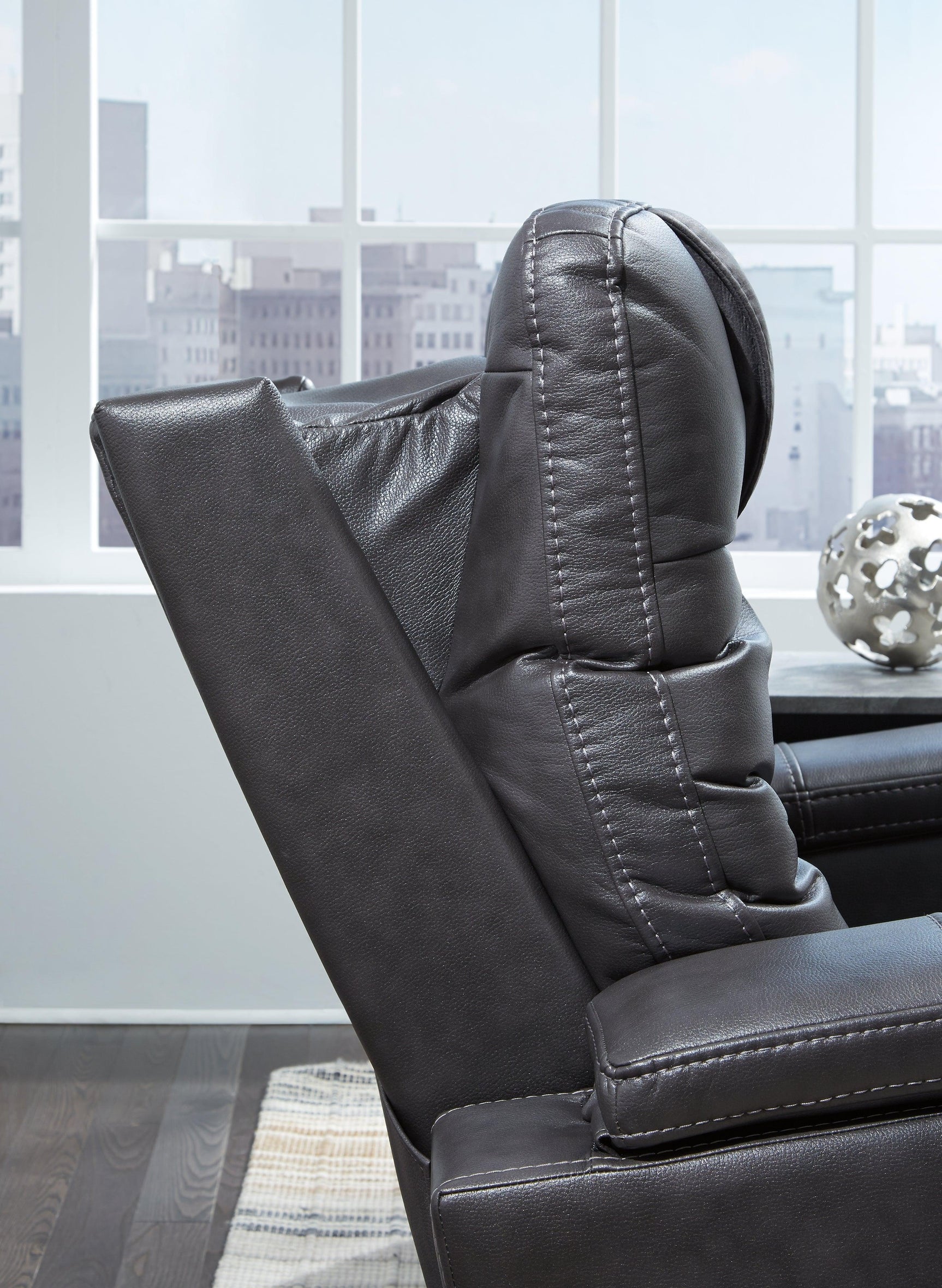 Composer Gray Faux Leather Power Recliner - Ella Furniture