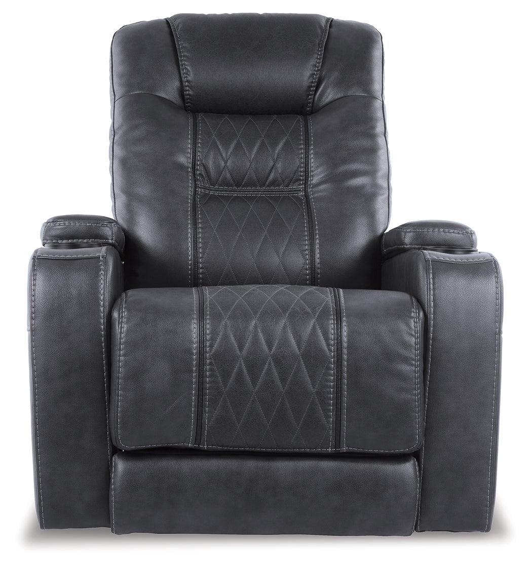 Composer Gray Faux Leather Power Recliner - Ella Furniture