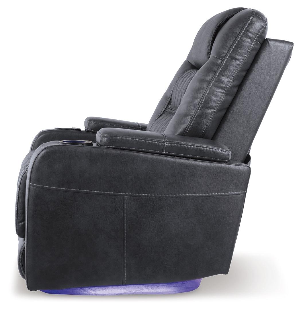 Composer Gray Faux Leather Power Recliner - Ella Furniture