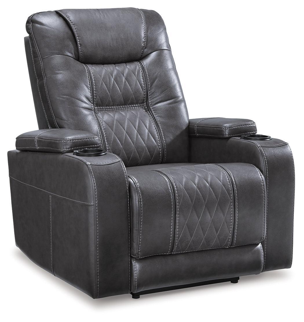 Composer Gray Faux Leather Power Recliner - Ella Furniture