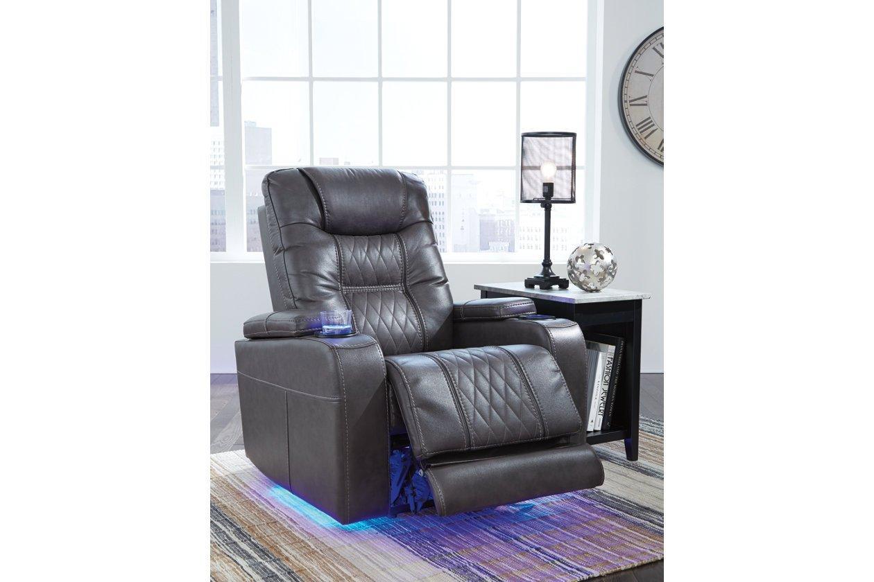 Composer Gray Faux Leather Power Recliner - Ella Furniture