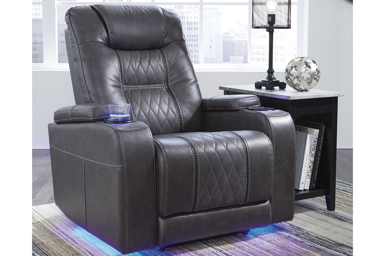 Composer Gray Faux Leather Power Recliner - Ella Furniture