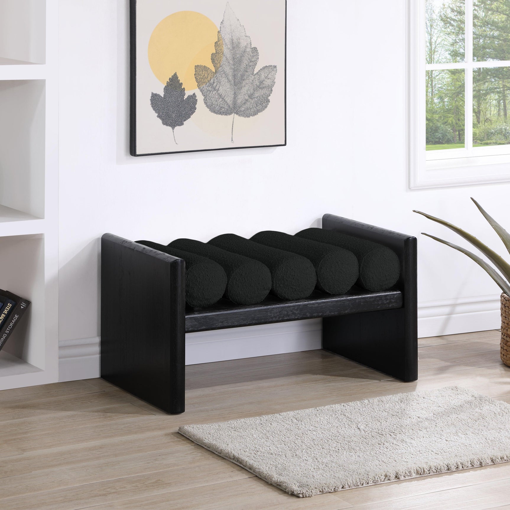 Waverly Black Boucle Fabric Bench - Ella Furniture