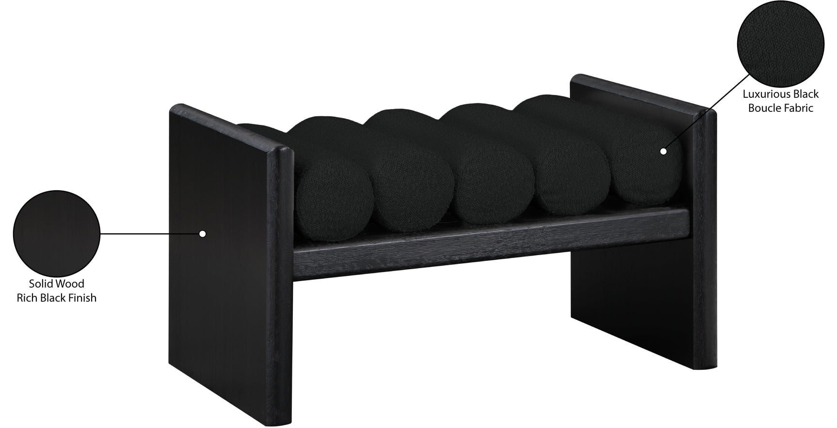Waverly Black Boucle Fabric Bench - Ella Furniture