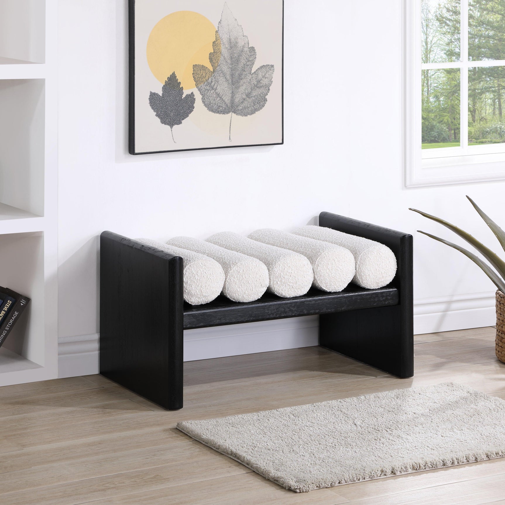 Waverly Cream Boucle Fabric Bench - Ella Furniture