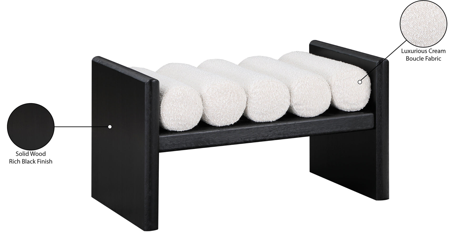 Waverly Cream Boucle Fabric Bench - Ella Furniture
