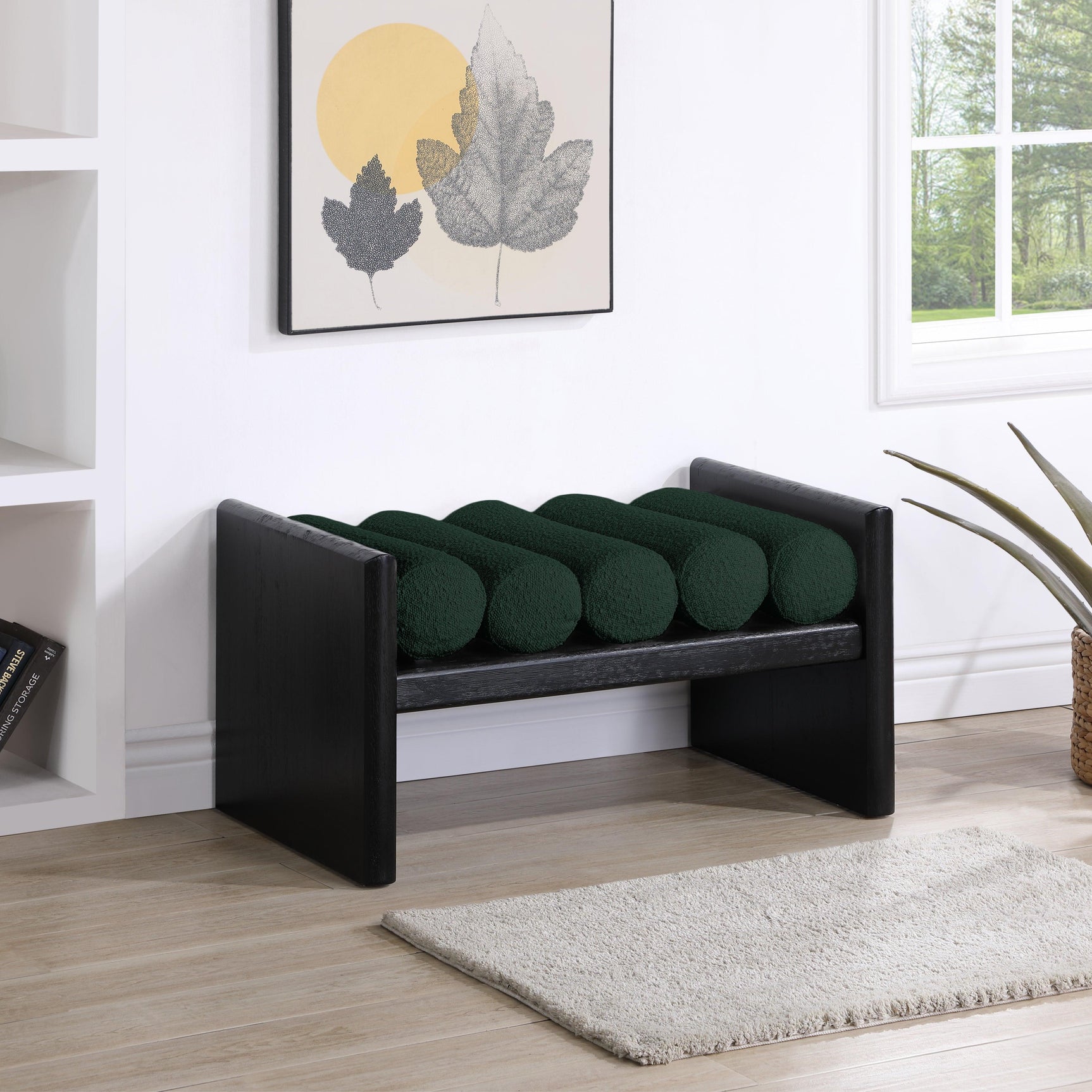 Waverly Green Boucle Fabric Bench - Ella Furniture
