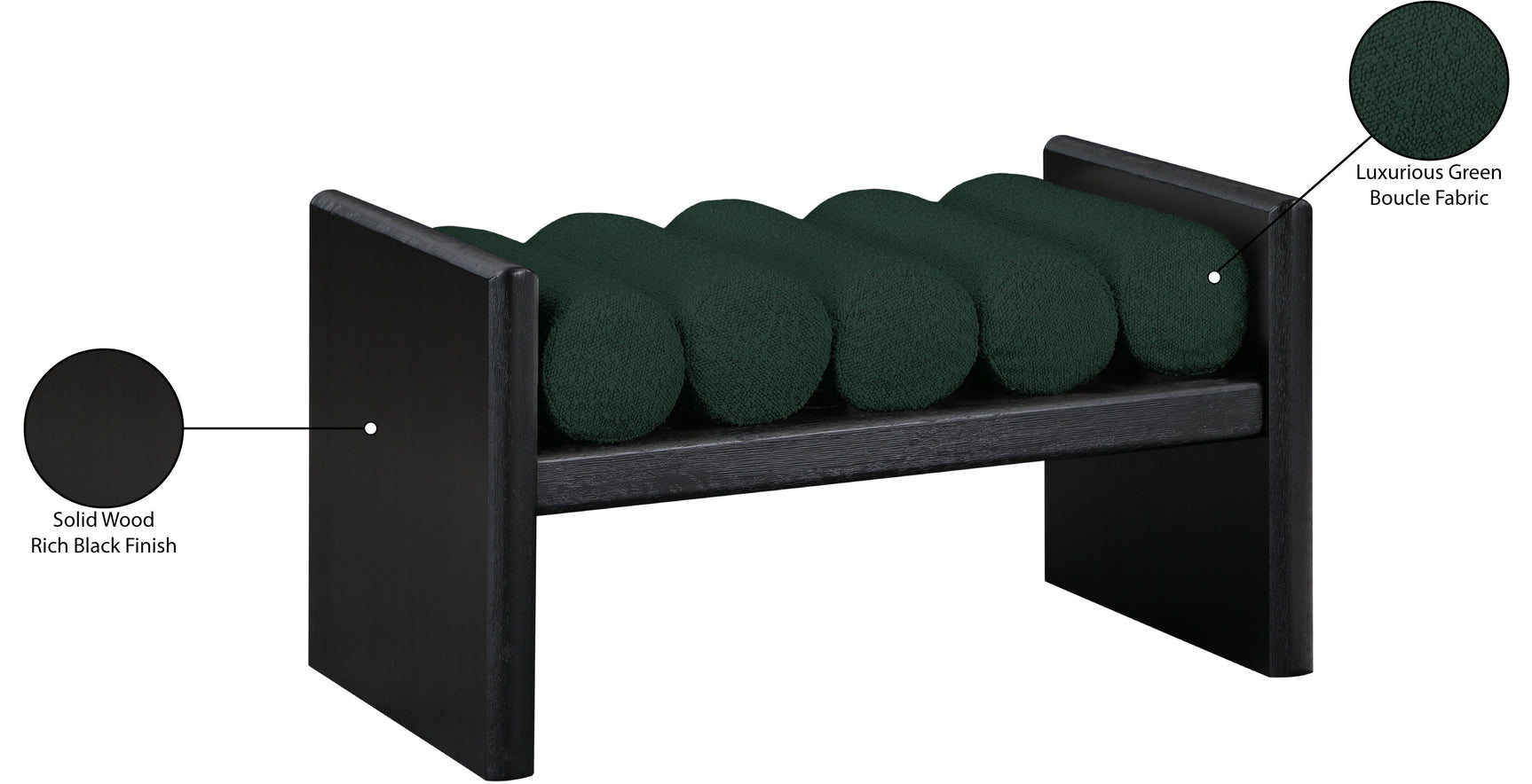 Waverly Green Boucle Fabric Bench - Ella Furniture