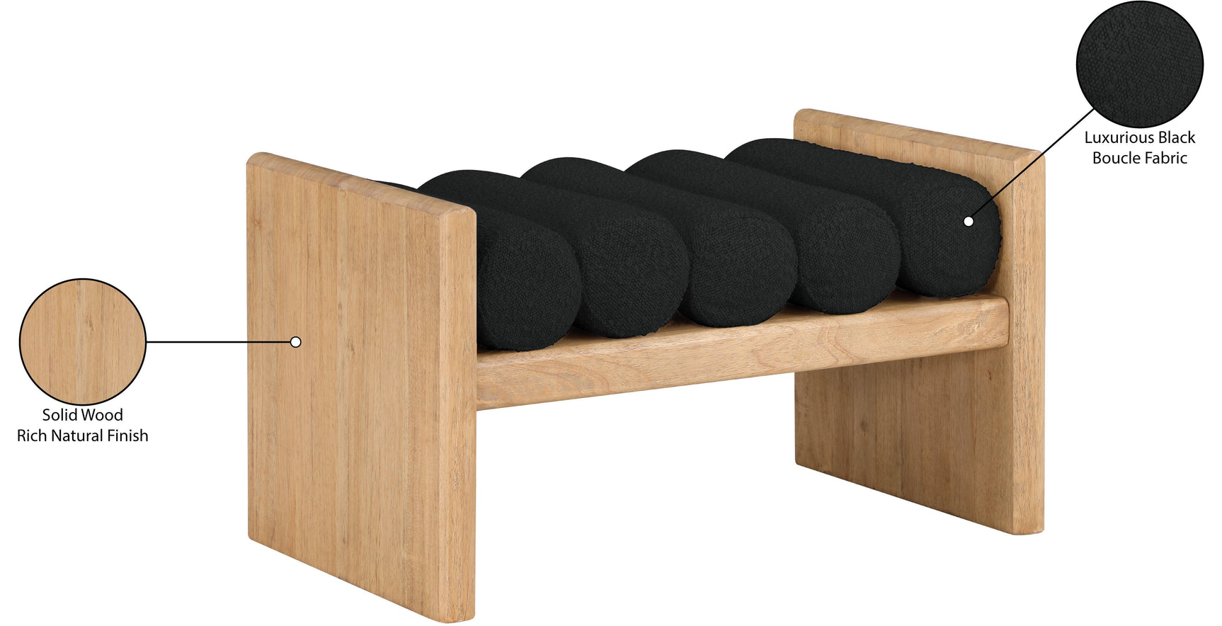 Waverly Black Boucle Fabric Bench 177Black - Ella Furniture