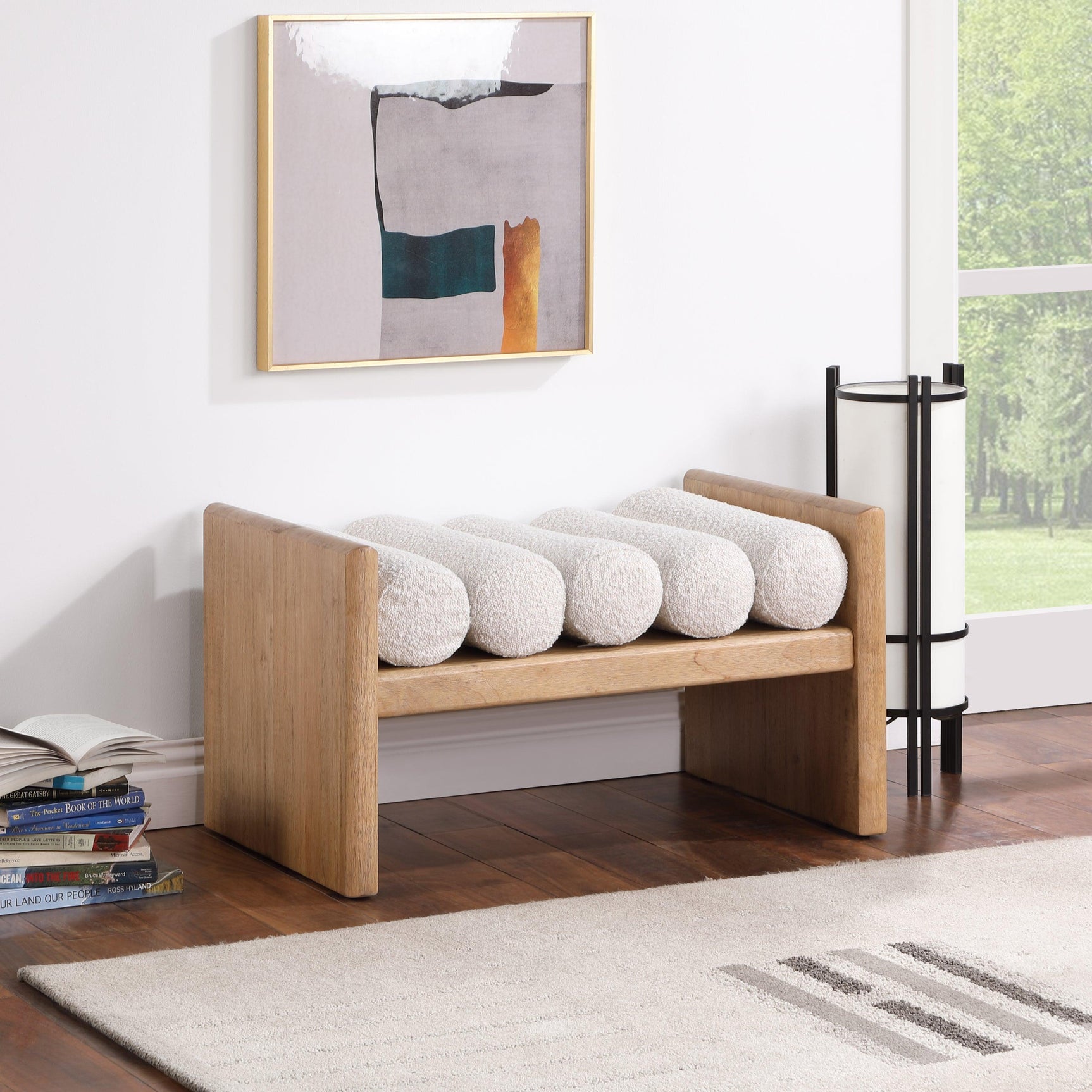 Waverly Cream Boucle Fabric Bench 177Cream - Ella Furniture
