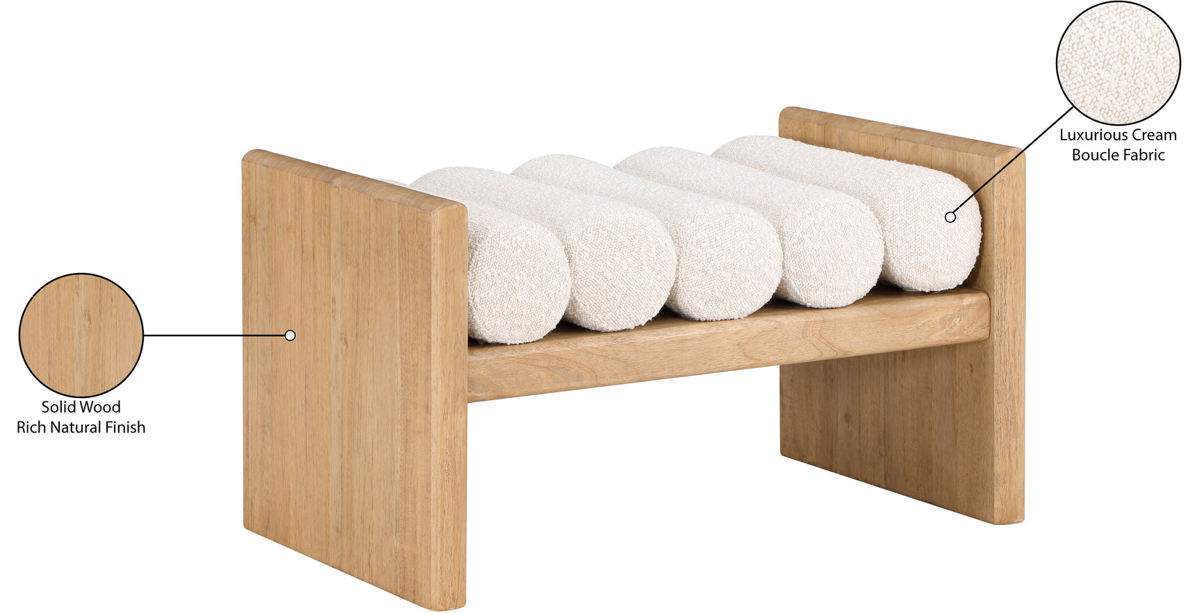 Waverly Cream Boucle Fabric Bench 177Cream - Ella Furniture