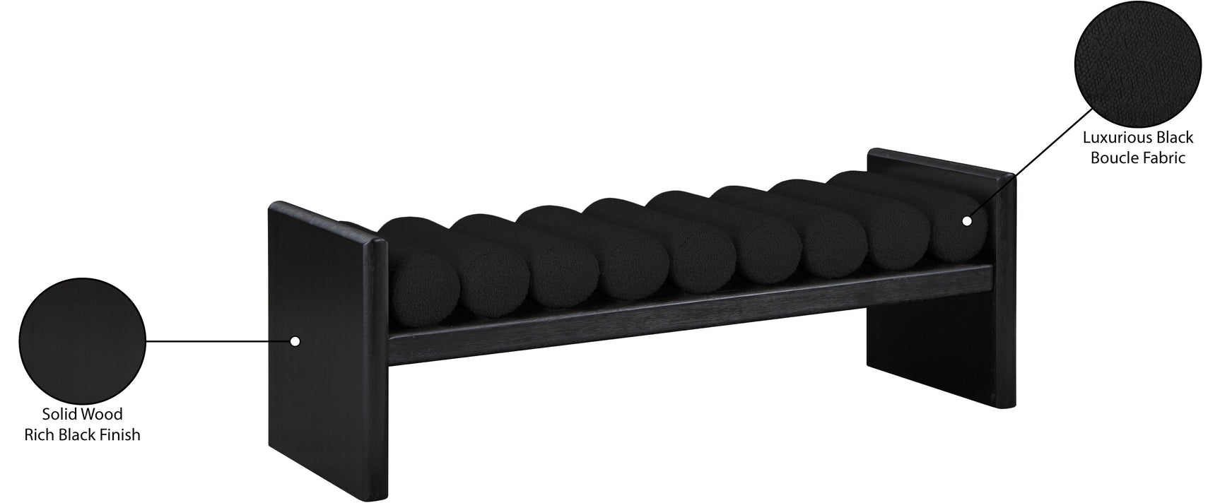 Waverly Black Boucle Fabric Bench 178Black - Ella Furniture