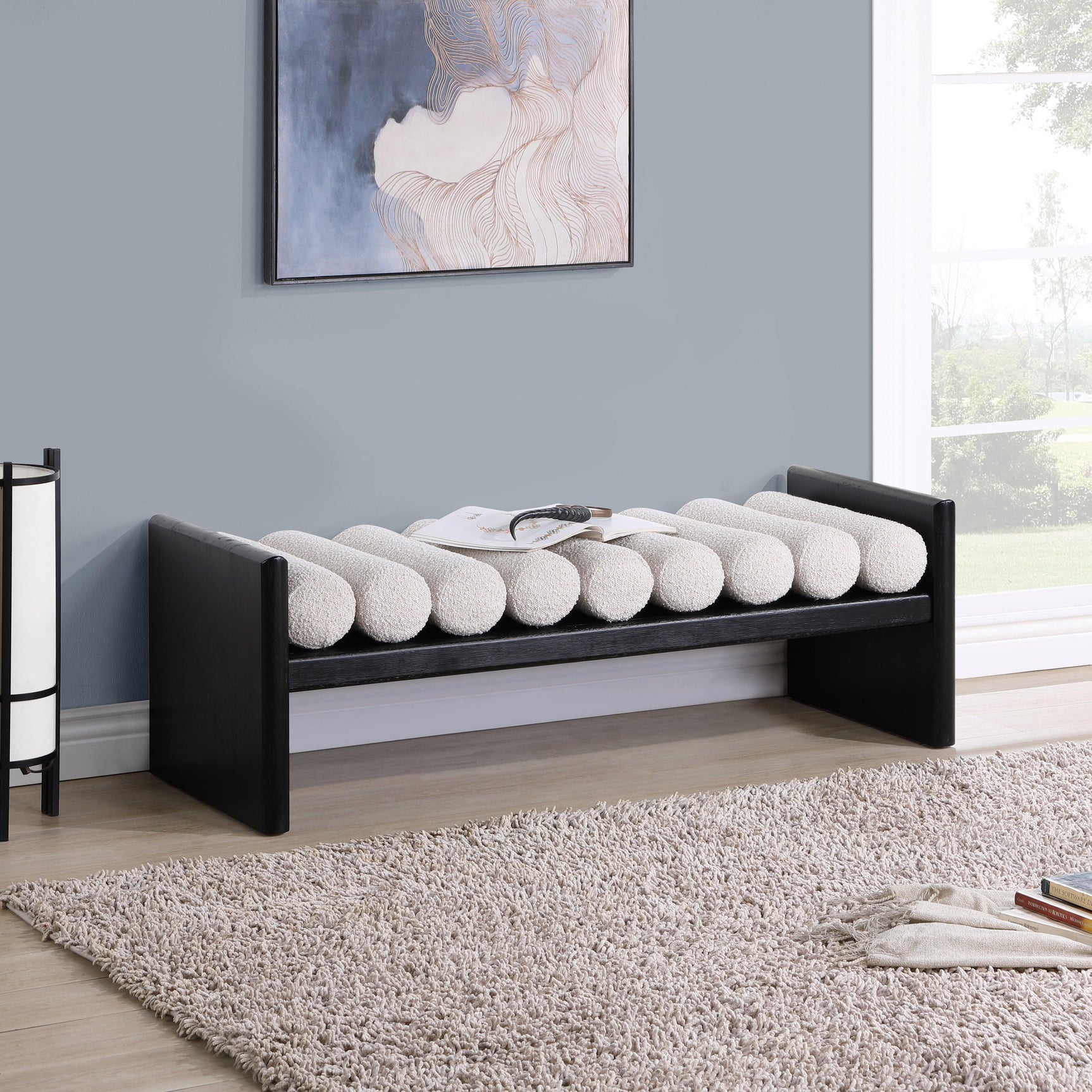 Waverly Cream Boucle Fabric Bench 178Cream - Ella Furniture
