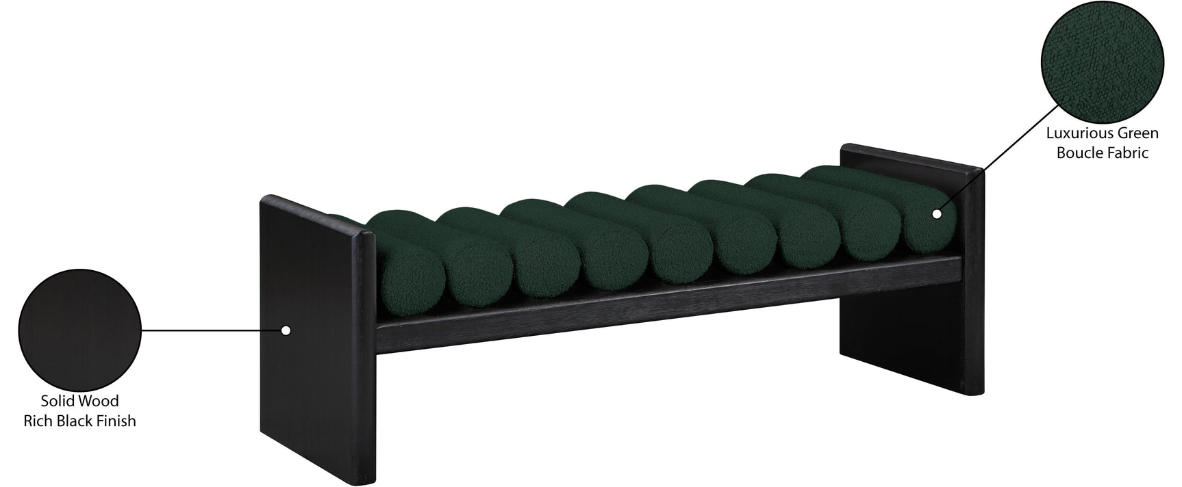 Waverly Green Boucle Fabric Bench 178Green - Ella Furniture