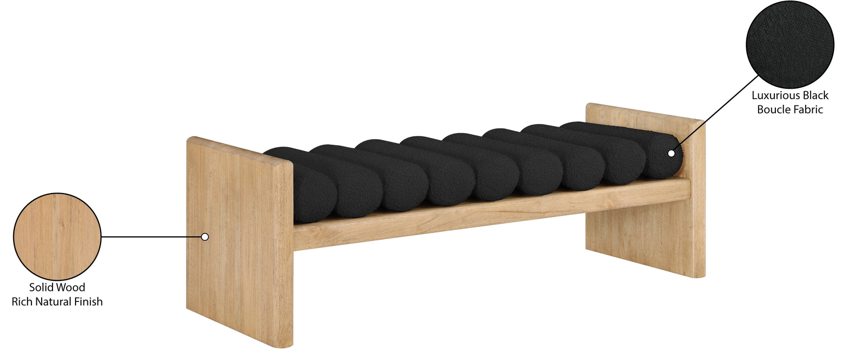 Waverly Black Boucle Fabric Bench 179Black - Ella Furniture