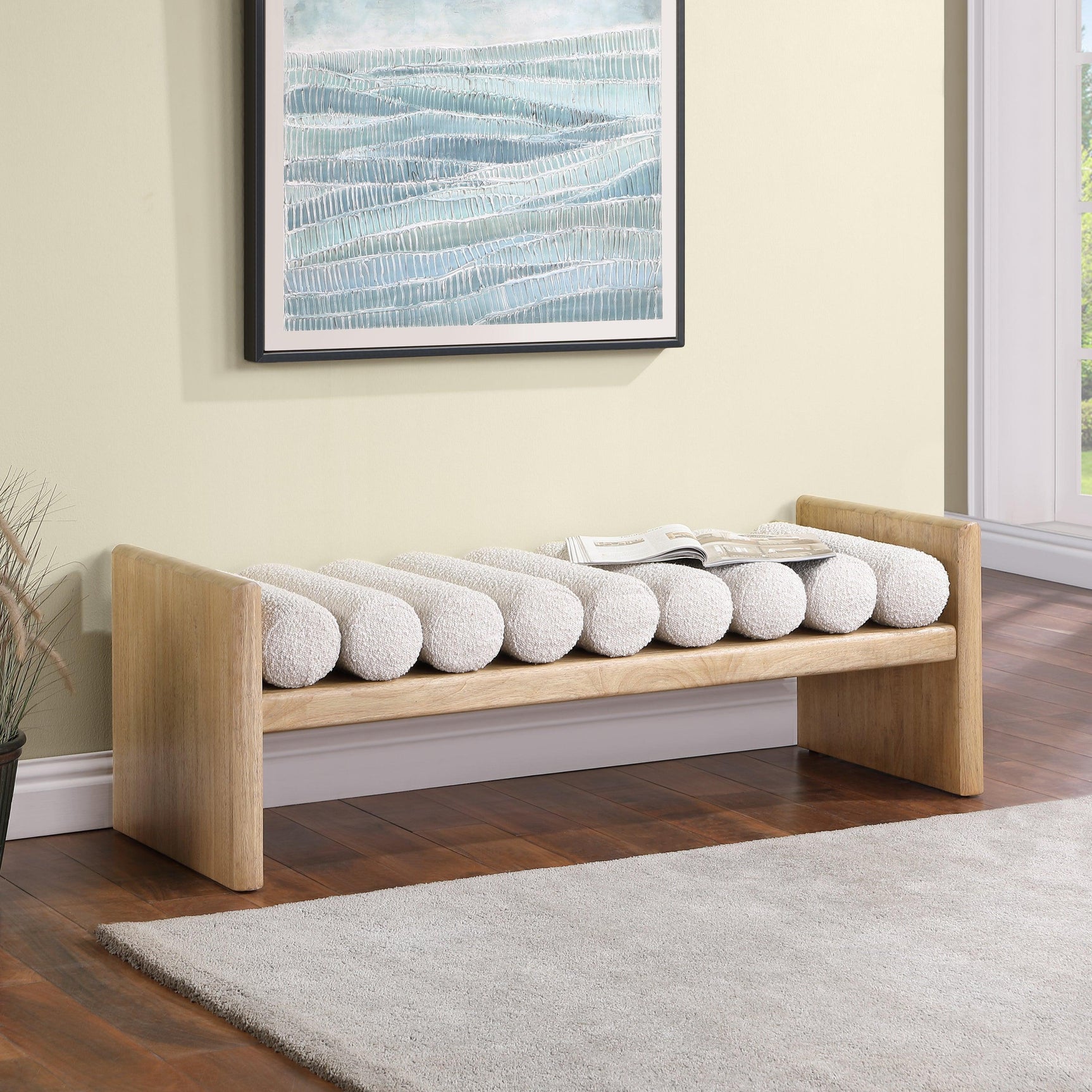 Waverly Cream Boucle Fabric Bench 179Cream - Ella Furniture