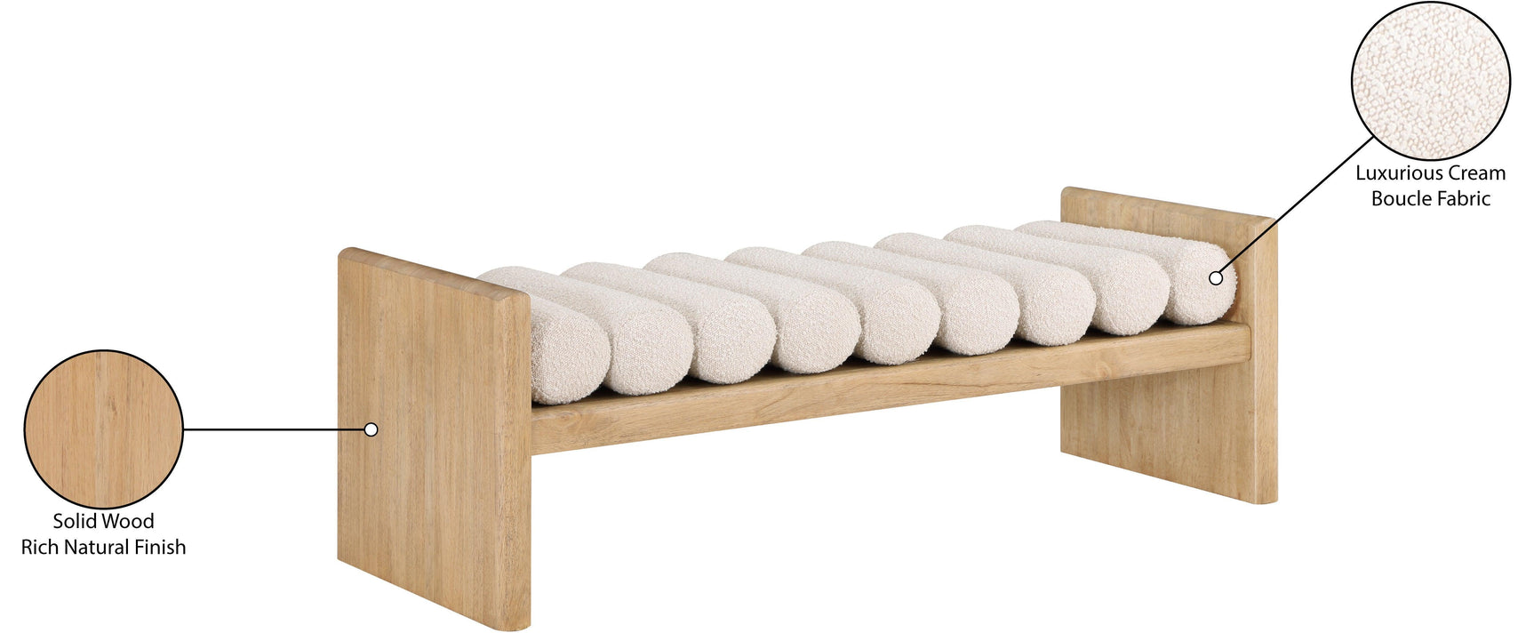 Waverly Cream Boucle Fabric Bench 179Cream - Ella Furniture