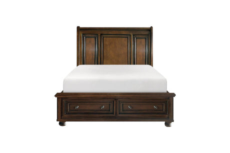 Cumberland Brown Cherry Transitional Traditional Wood Birch Veneer Storage Panel Bedroom Set - Ella Furniture