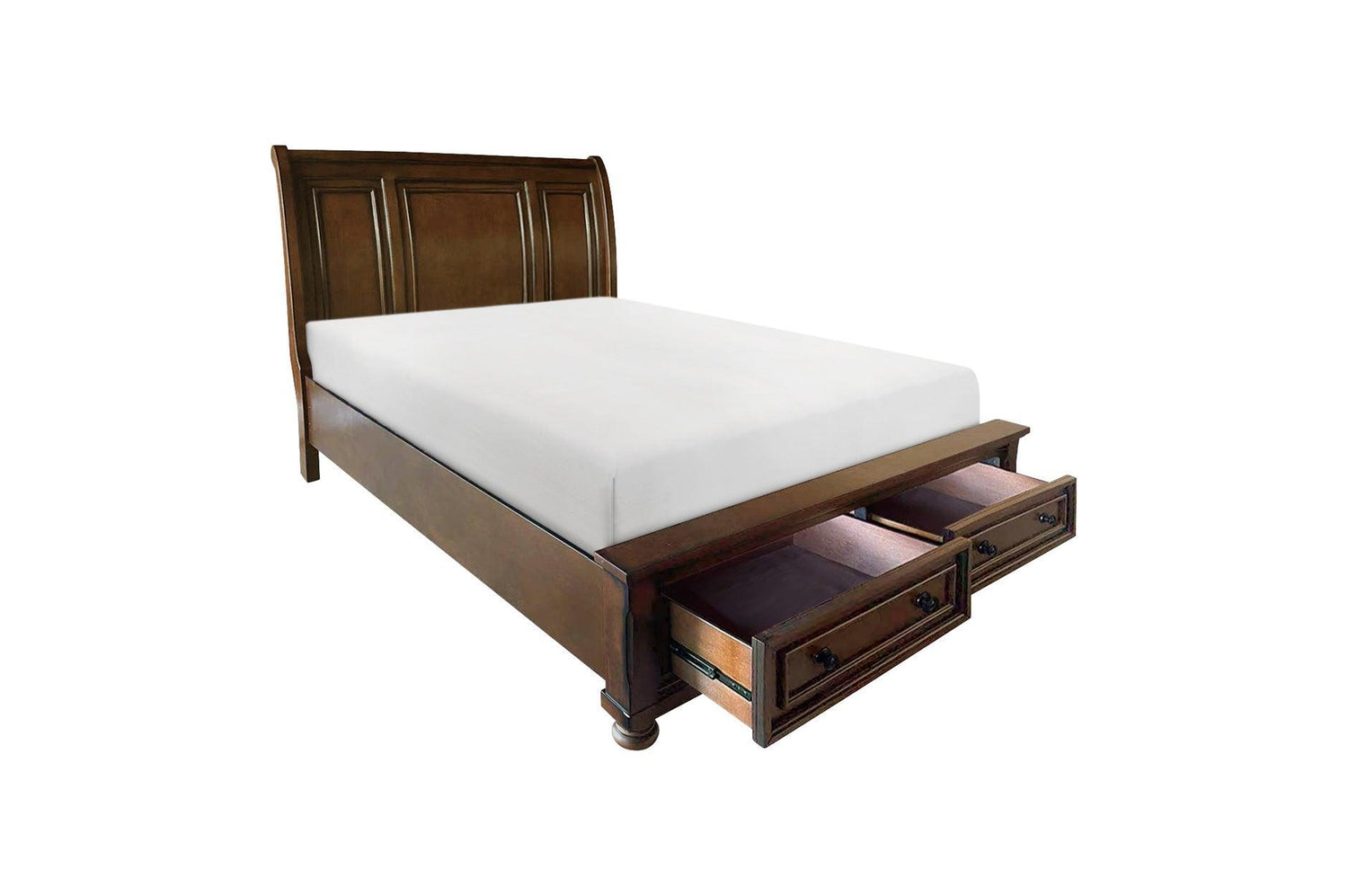 Cumberland Brown Cherry Transitional Traditional Wood Birch Veneer Storage Panel Bedroom Set - Ella Furniture